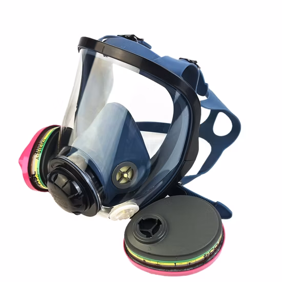 Novos tipos de filtros duplos máscara de gás de segurança saco de nylon embalado máscara de gás portátil de rosto inteiro